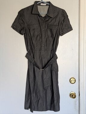 Calvin Klein Charcoal Gray Short Sleeve Midi Shirt Dress
